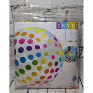 Intex Jumbo Beach Ball 42"  Clear With Multicolored Polka Dots New In Sealed Bag